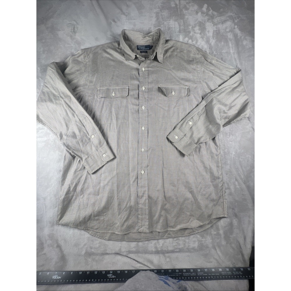 Polo Ralph Lauren Shirt Mens XL WhitfieldButton Up Houndstooth Brown 2 Pocket LS